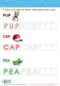 Tracing Words: Green | Kindergarten Worksheet | Kids Academy